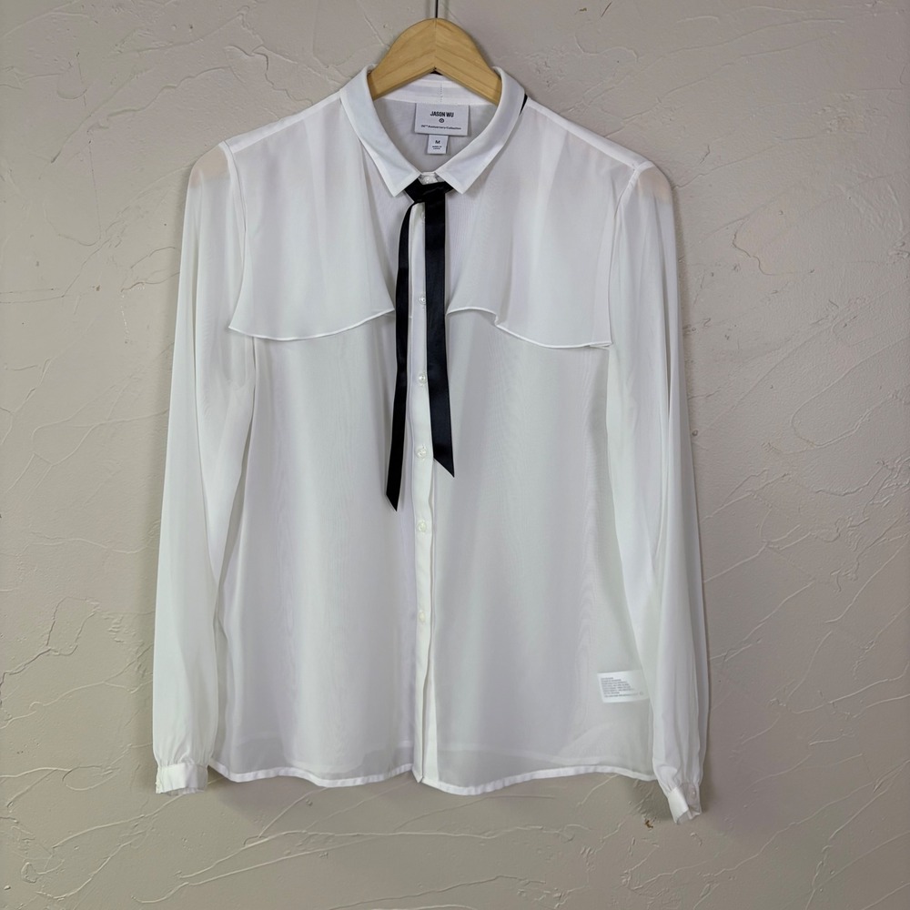 Jason Wu for Target Blouse Women Size M White Sheer Tie Neck Cape Bow